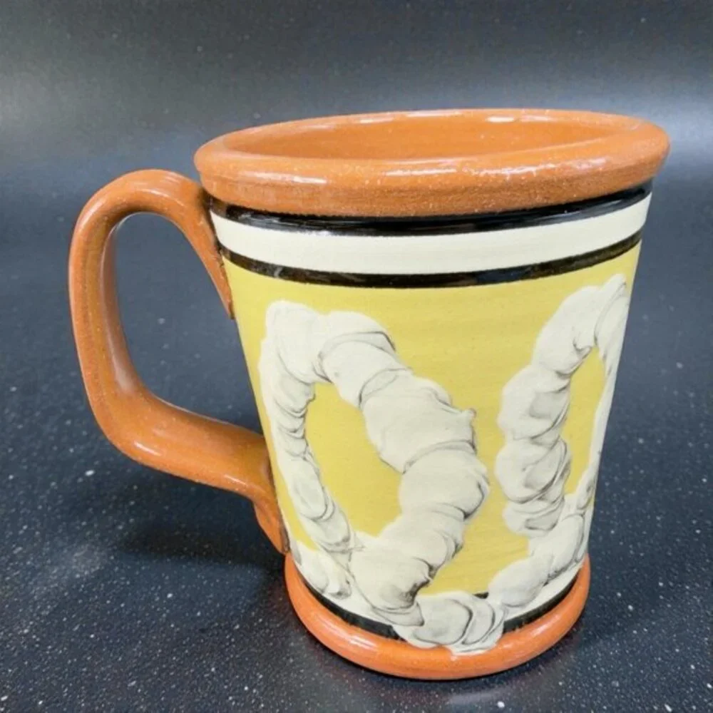 Greenfield‎ Village Pottery R Forrey Redware Pottery Coffee Mug Cup Folk Art VTG